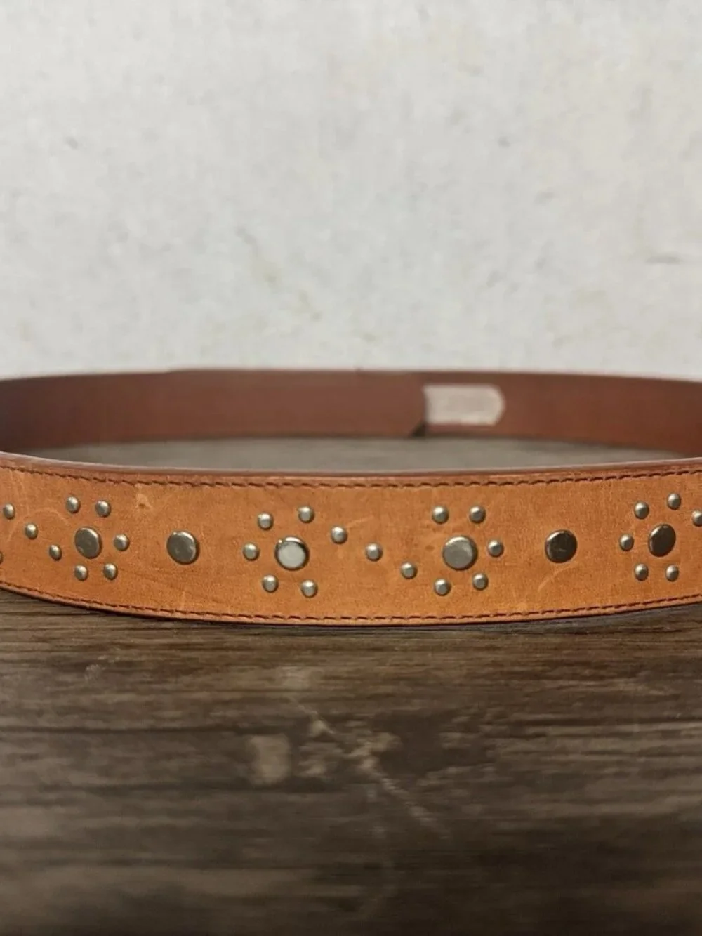 Terry Stack Italian Leather Studded Belt Brown Boho Sz M